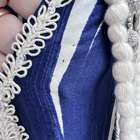 Vintage Handmade OOAK Blue White Silk Embellished V-Neck Kimono Tunic - Picture 4 of 7